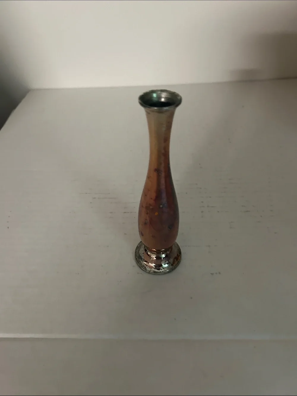 Vintage Mirrored Mercury Glass Bud Vase - Bronze Tone Minitaure Bud Vase